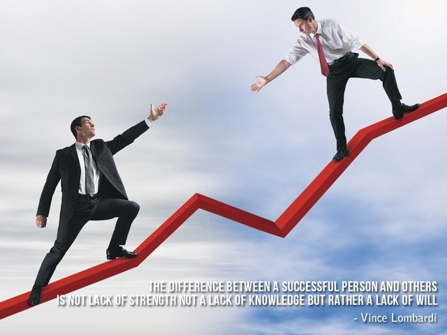 Business men helping each other